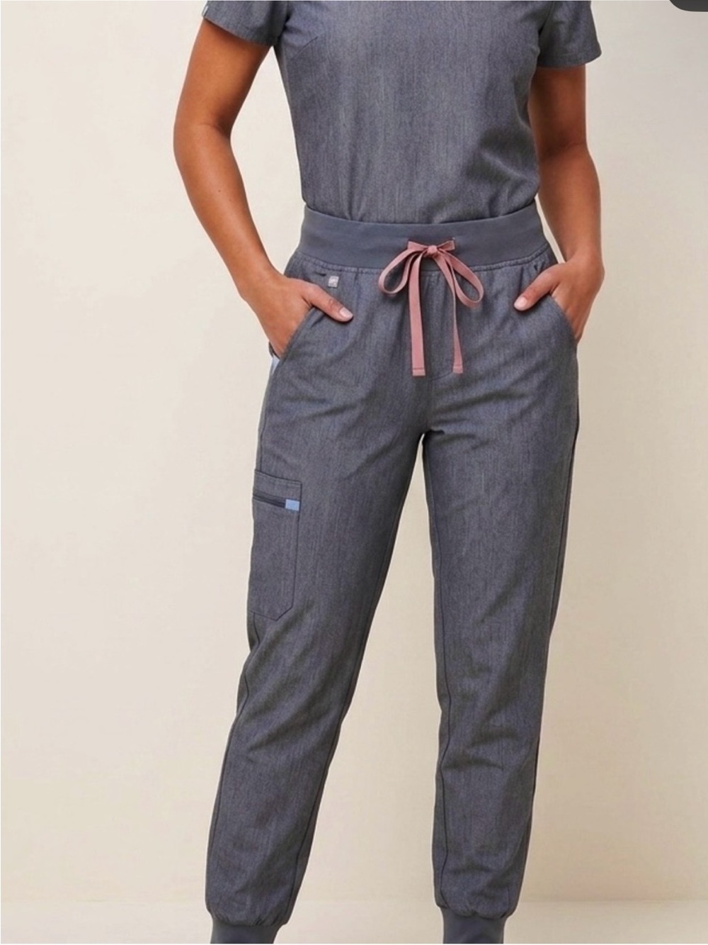 Zamora ⚡ High Waisted Jogger Scrub Pants Grey/Blue Heather Denim PO#3966